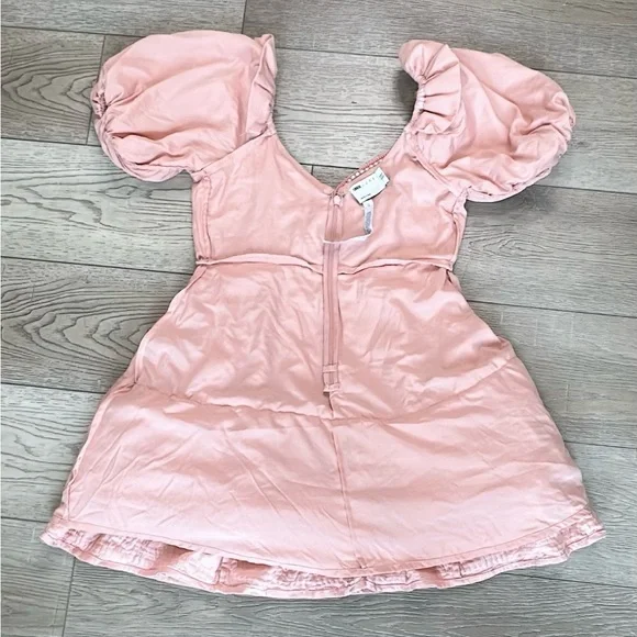 NWT ASOS Luxe pearl embellished puff sleeve caged mini dress in pink Sz 6(US) - Picture 7 of 16